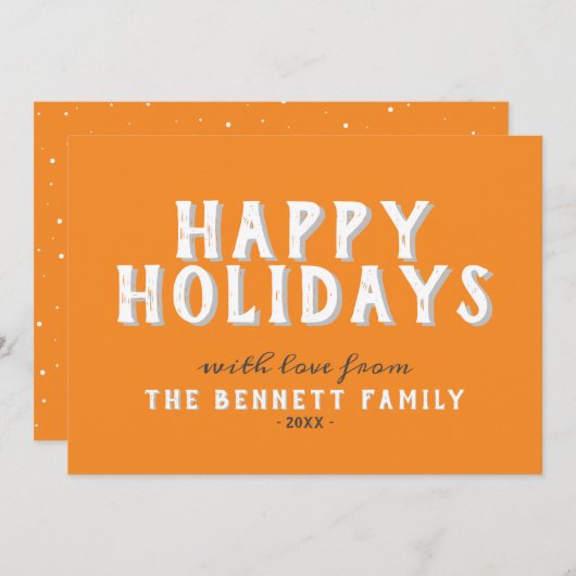 Happy Holidays Moderne orange weiße Typografie Karte (Vorne/Hinten)