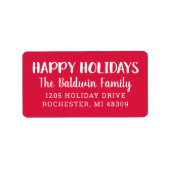 Happy Holidays Moderne Red Holiday Rücksendeadress Adressaufkleber (Vorne)