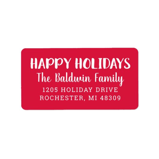 Happy Holidays Moderne Red Holiday Rücksendeadress Adressaufkleber (Vorne)