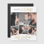 Happy Holidays | Moderne Schrift und 4 Foto Magneteinladung (Vorne/Hinten)