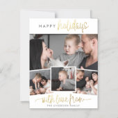 Happy Holidays | Moderne Schrift und 4 Foto Magneteinladung (Vorderseite)