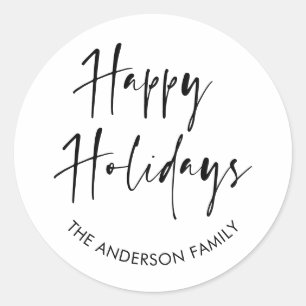 Happy Holidays Moderne Script Calligrafy Family Runder Aufkleber
