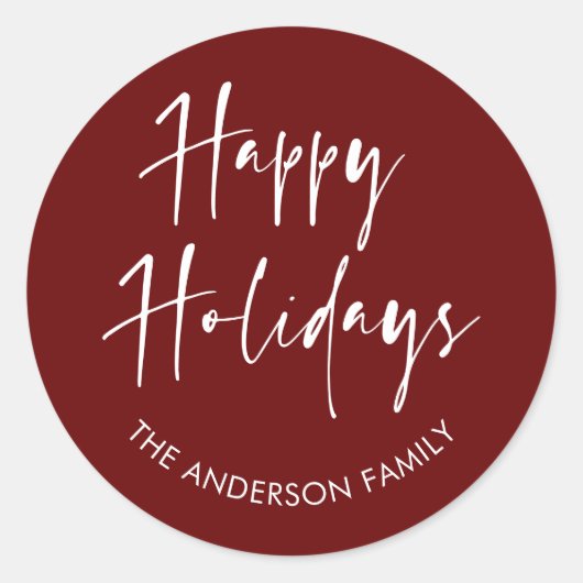 Happy Holidays Moderne Script Calligraphy Family C Runder Aufkleber (Vorderseite)