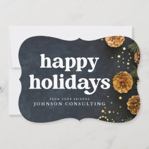Happy Holidays Moderne Sterne und Golden Pine Cone Feiertagskarte
