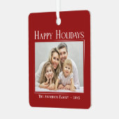 Happy Holidays Moderner Stil Elegantes Foto Ornament Aus Metall (Vorderseite links)