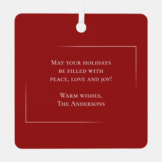 Happy Holidays Moderner Stil Elegantes Foto Ornament Aus Metall (Rückseite)