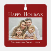 Happy Holidays Moderner Stil Elegantes Foto Ornament Aus Metall (Vorderseite)