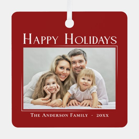 Happy Holidays Moderner Stil Elegantes Foto Ornament Aus Metall (Vorderseite)