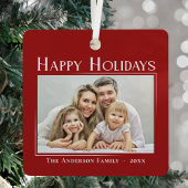 Happy Holidays Moderner Stil Elegantes Foto Ornament Aus Metall