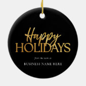 Happy Holidays Modernes Black Gold Business Keramik Ornament (Hinten)