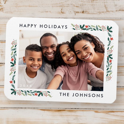 Happy Holidays Modernes botanisches Foliage Foto Magnet