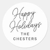 Happy Holidays Modernes Drehbuch Minimalistische W Runder Aufkleber (Vorderseite)