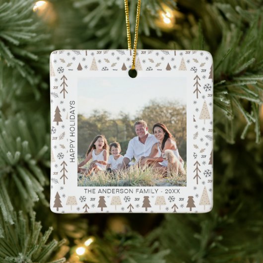 Happy Holidays Modernes Foto Keramikornament (Baum)