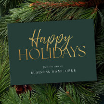 Happy Holidays Modernes Green Gold Script Business