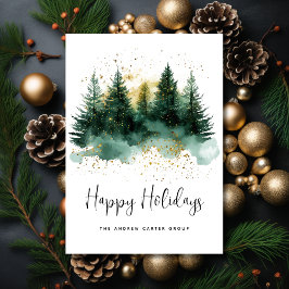 Happy Holidays Modernes Green Gold Script Business Feiertagskarte