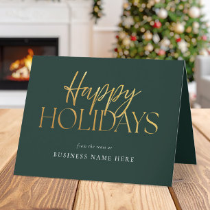 Happy Holidays Modernes Green Gold Script Business Feiertagskarte