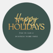 Happy Holidays Modernes Green Gold Script Business Runder Aufkleber (Vorderseite)