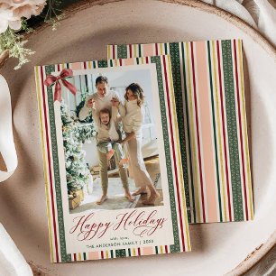 Happy Holidays Modernes Retro Streifen Bow Foto Feiertagskarte
