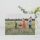 Happy Holidays Modernes Script Foto 2 Karte (Stehend Vorderseite)