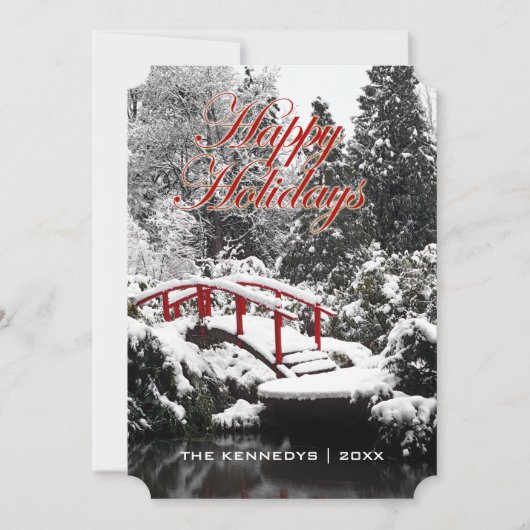 Happy Holidays - Mondbrücke und Teich Feiertagskarte (Vorderseite)