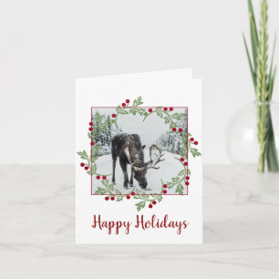 Happy Holidays Moose Snow Feiertagskarte
