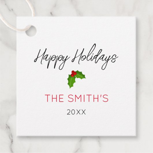 Happy Holidays Name Jahr Festliches Weihnachtsgesc Geschenkanhänger (Vorderseite)