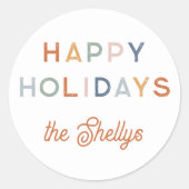 Happy Holidays Name Runder Aufkleber (Vorderseite)