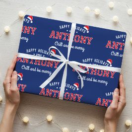 Happy Holidays Name Weihnachten Weihnachtsmannmütz Geschenkpapier