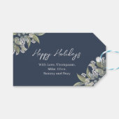 Happy Holidays Navy Blue Floral Custom Geschenkanhänger (Vorderseite (Horizontal))