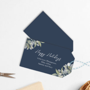 Happy Holidays Navy Blue Floral Custom Geschenkanhänger