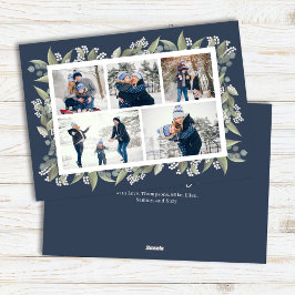 Happy Holidays Navy Blue Floral Foto Collage Feiertagskarte