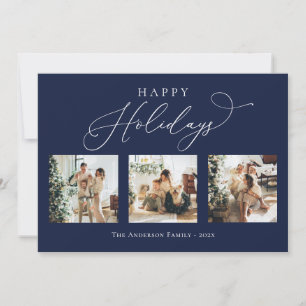 Happy Holidays Navy Blue Multi Foto Collage Feiertagskarte