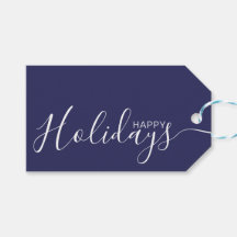 Happy Holidays Navy Blue White Minimalistisch