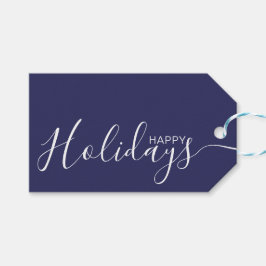Happy Holidays Navy Blue White Minimalistisch Geschenkanhänger