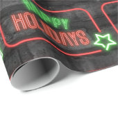 Happy Holidays Neon Sign On Brick Geschenkpapier (Rolleneckpunkt)