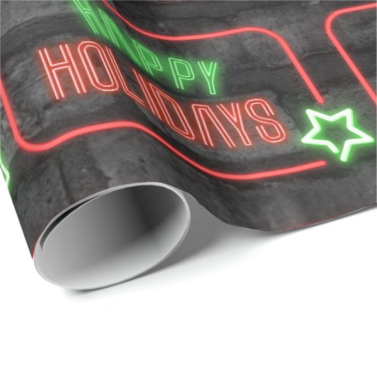 Happy Holidays Neon Sign On Brick Geschenkpapier (Rolleneckpunkt)