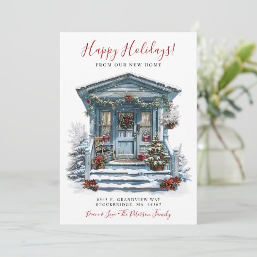 Happy Holidays Neue Zuhause Fronttür verschieben Ankündigung (Stehend Vorderseite)