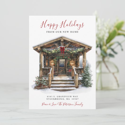 Happy Holidays Neue Zuhause Fronttür verschieben Ankündigung (Stehend Vorderseite)