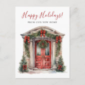 Happy Holidays Neue Zuhause Fronttür verschieben Ankündigungspostkarte (Vorderseite)