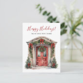 Happy Holidays Neue Zuhause Fronttür verschieben Ankündigungspostkarte (Stehend Vorderseite)