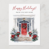 Happy Holidays Neue Zuhause Fronttür verschieben Ankündigungspostkarte (Vorderseite)