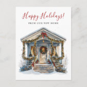 Happy Holidays Neue Zuhause Fronttür verschieben Ankündigungspostkarte (Vorderseite)