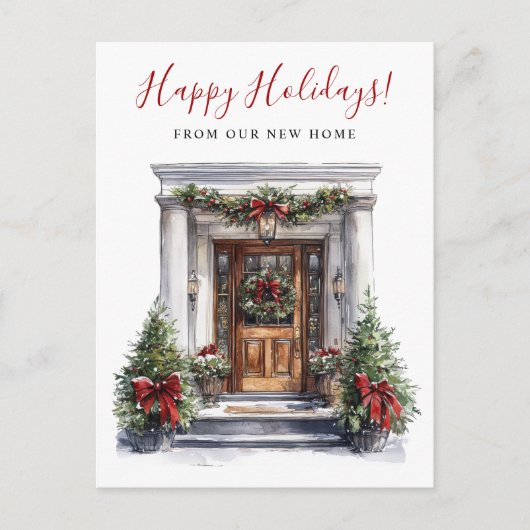 Happy Holidays Neue Zuhause Fronttür verschieben Ankündigungspostkarte (Vorderseite)