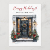 Happy Holidays Neue Zuhause Fronttür verschieben Ankündigungspostkarte (Vorderseite)