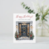 Happy Holidays Neue Zuhause Fronttür verschieben Ankündigungspostkarte (Stehend Vorderseite)