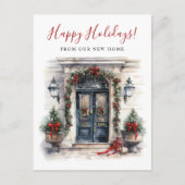 Happy Holidays Neue Zuhause Fronttür verschieben Ankündigungspostkarte (Vorderseite)