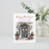 Happy Holidays Neue Zuhause Fronttür verschieben Ankündigungspostkarte (Stehend Vorderseite)