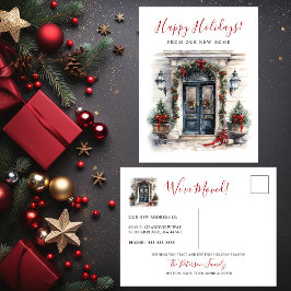 Happy Holidays Neue Zuhause Fronttür verschieben Ankündigungspostkarte