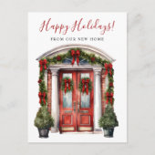Happy Holidays Neue Zuhause Fronttür verschieben Ankündigungspostkarte (Vorderseite)
