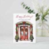 Happy Holidays Neue Zuhause Fronttür verschieben Ankündigungspostkarte (Stehend Vorderseite)